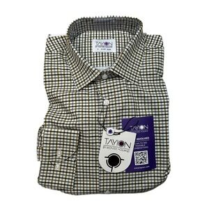 Tayion Slim-Fit Plaid Dress Shirt Mens Medium 15-15.5 32/33 White Black Gold NEW